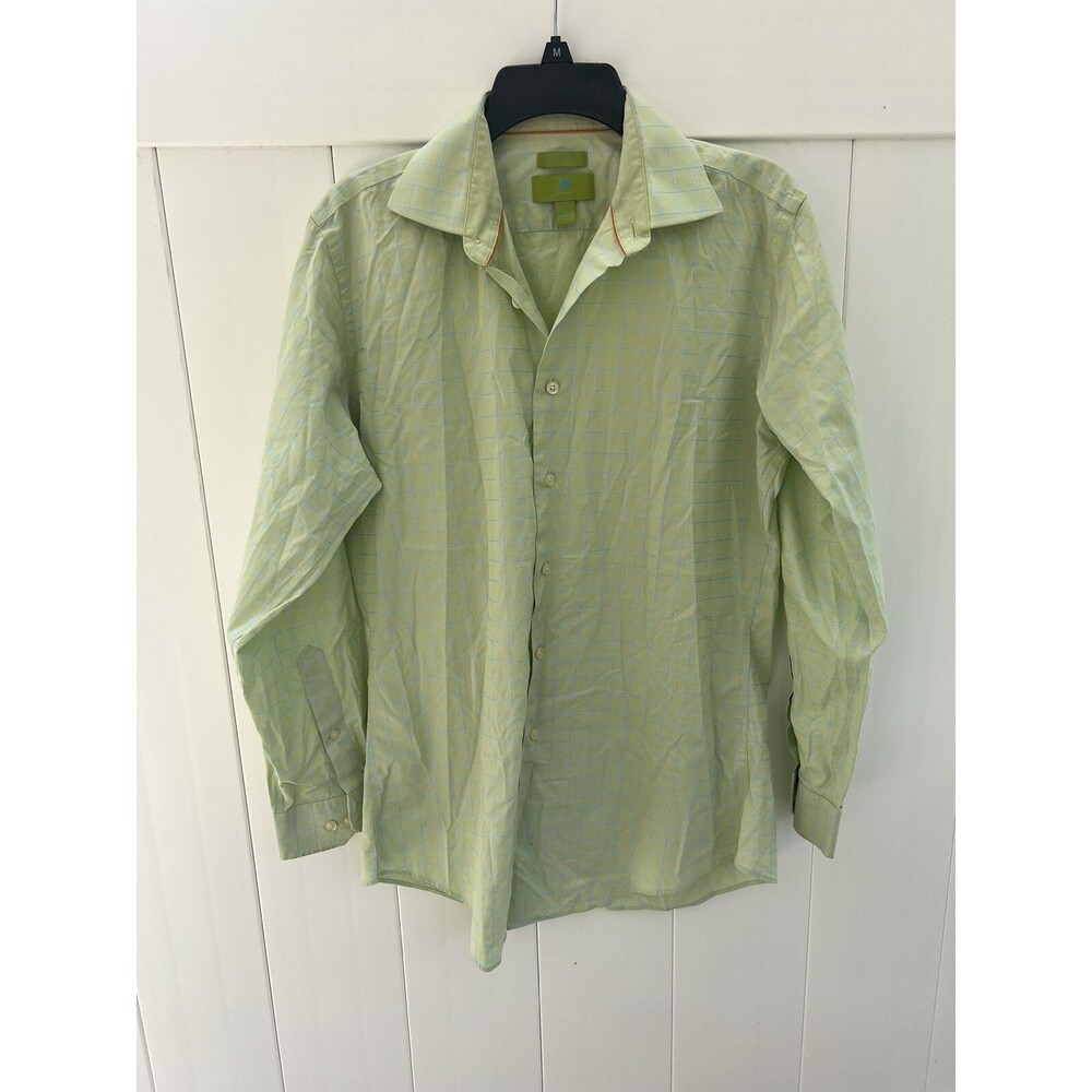 Egara Men's Dress Shirt 100% Egyptian Cotton Non Iron Slim Fit Green Sz 15 32/33